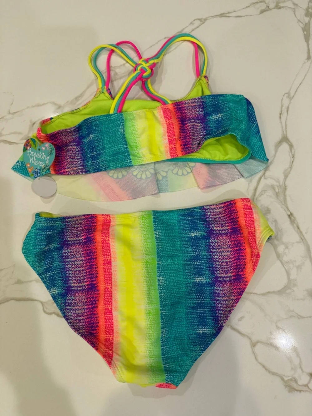 Neon Multicolor Ruffled Two-Piece Bikini Set - Picture 2 of 7